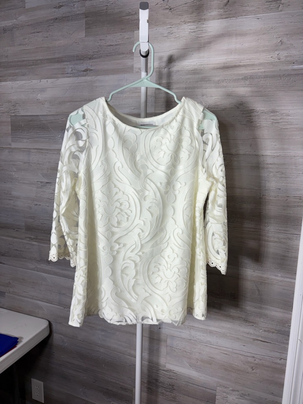 Charter Club Ivory Embroidered Lace 3/4 Sleeve Top 1889
